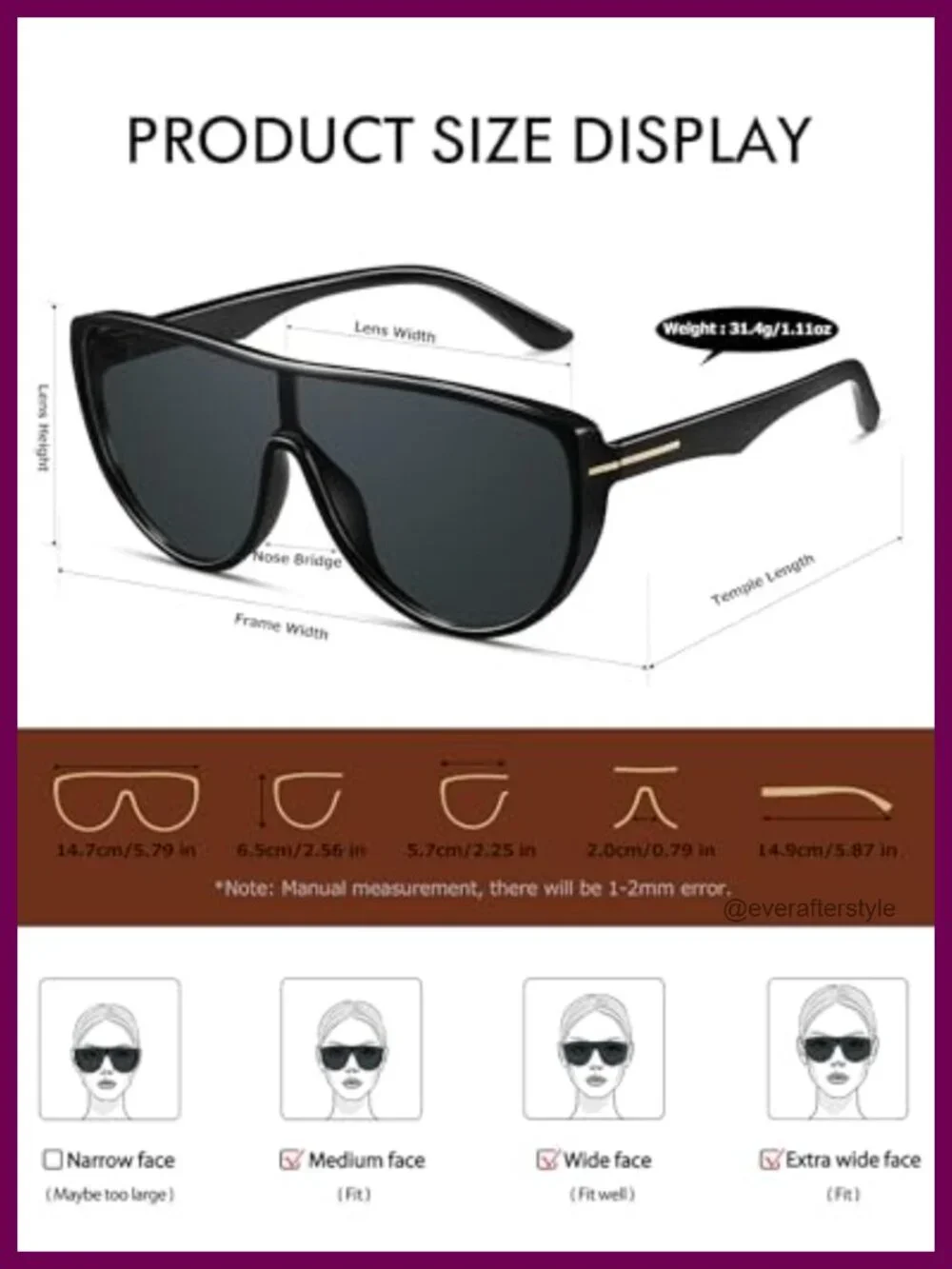 Oversized Aviator Sunglasses Women Retro Shield 70s Vintage UV400 Polycarbonate